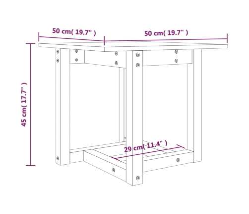 vidaXL Mesa de centro de madera maciza de pino blanca 50x50x45 cm