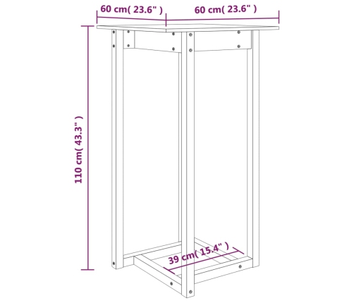 vidaXL Mesa alta de bar madera maciza de pino blanco 60x60x110 cm