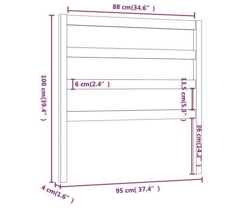 vidaXL Cabecero de cama madera maciza de pino gris 95x4x100 cm