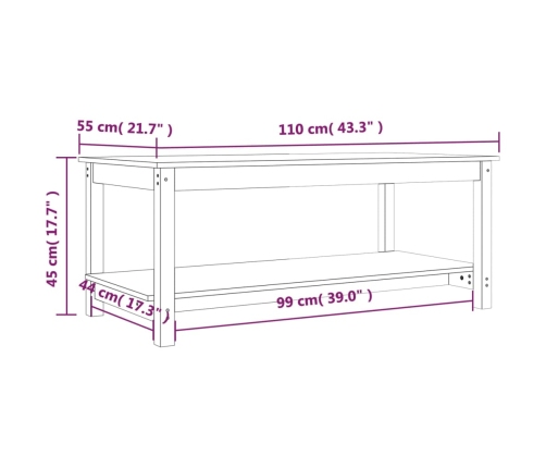 Mesa de centro de madera maciza de pino blanco 110x55x45 cm