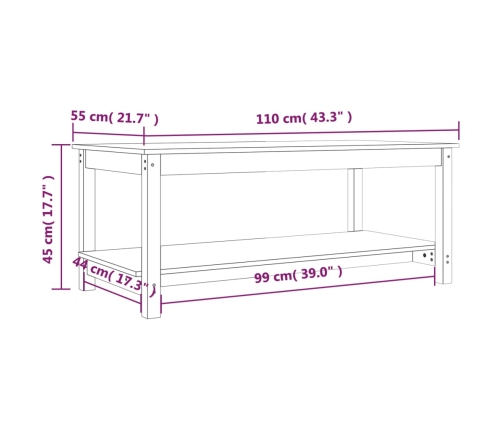 vidaXL Mesa de centro de madera maciza de pino negro 110x55x45 cm