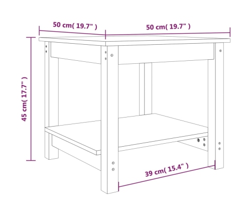 Mesa de centro de madera maciza de pino 50x50x45 cm