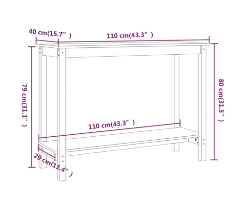 vidaXL Mesa consola madera maciza de pino 110x40x80 cm