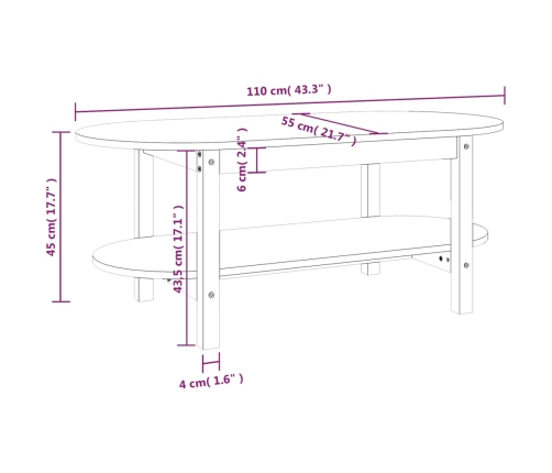 Mesa de centro madera maciza de pino marrón miel 110x55x45 cm