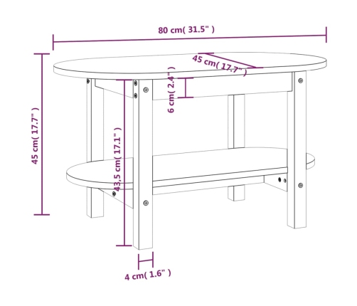 Mesa de centro de madera maciza de pino blanco 80x45x45 cm