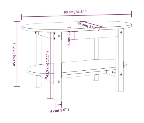 vidaXL Mesa de centro de madera maciza de pino negro 80x45x45 cm