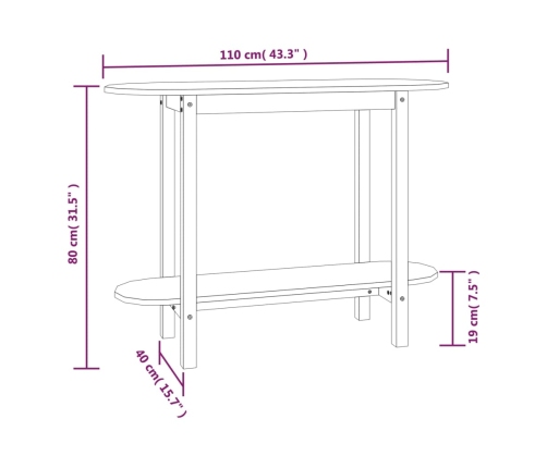 Mesa consola de madera maciza de pino blanco 110x40x80 cm