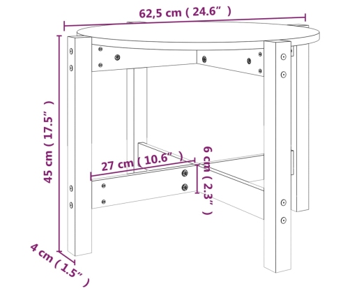 Mesa de centro de madera maciza de pino 62,5x45 cm