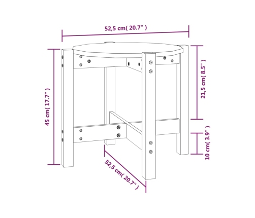 vidaXL Mesa de centro de madera maciza de pino Ø52,5x45 cm