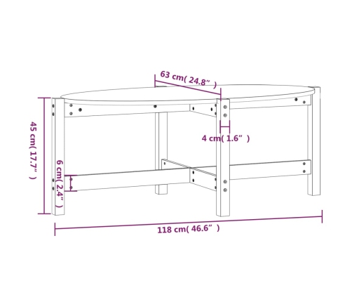 Mesa de centro madera maciza de pino marrón miel 118x63x45 cm