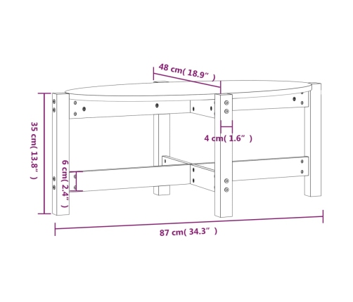 Mesa de centro de madera maciza de pino 87x48x35 cm