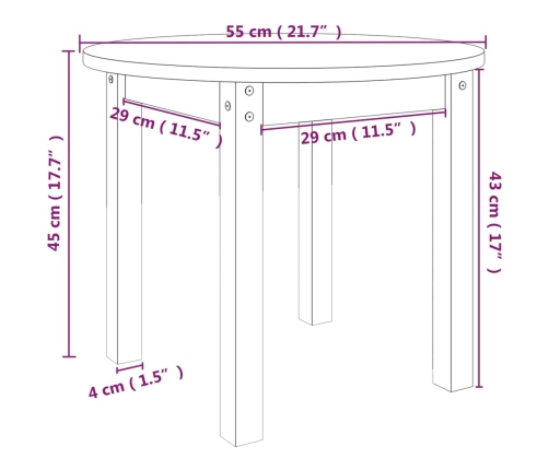 vidaXL Mesa de centro de madera maciza de pino Ø 55x45 cm