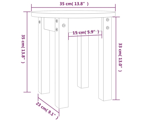 Mesa de centro de madera maciza de pino Ø35x35 cm