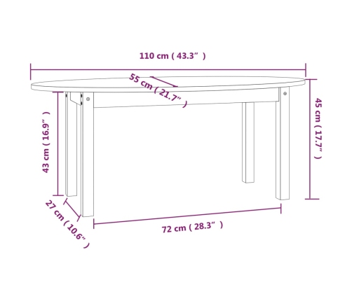 Mesa de centro de madera maciza de pino 110x55x45 cm