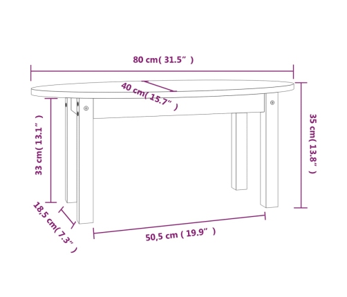 Mesa de centro de madera maciza de pino 80x40x35 cm