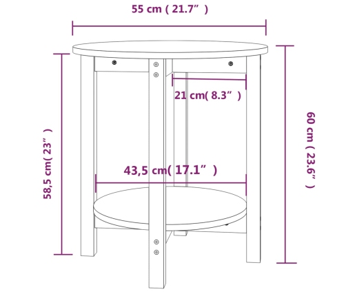 Mesa de centro de madera maciza de pino Ø55x60 cm