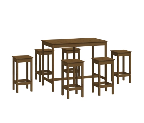 Set de bar 7 piezas madera maciza de pino marrón miel