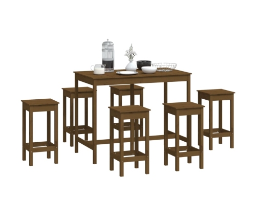 Set de bar 7 piezas madera maciza de pino marrón miel