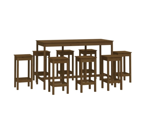 Set de bar 9 piezas madera maciza de pino marrón miel