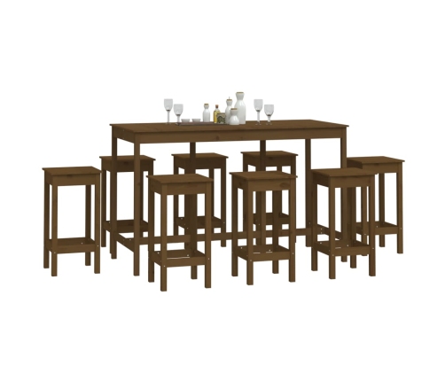 Set de bar 9 piezas madera maciza de pino marrón miel