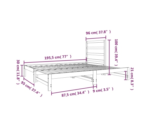 Sofá cama extraíble sin colchón negro 2x(90x190) cm