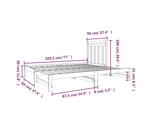 Sofá cama extraíble sin colchón blanco 2x(90x190) cm