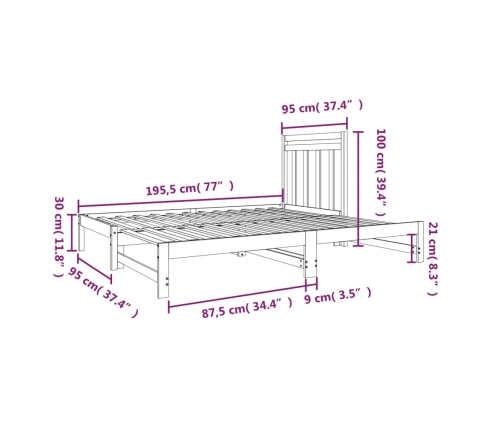 Sofá cama extraíble sin colchón negro 2x(90x190) cm