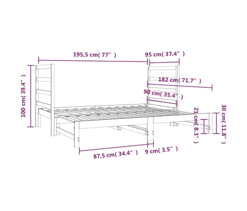 Sofá cama extraíble sin colchón blanco 2x(90x190) cm