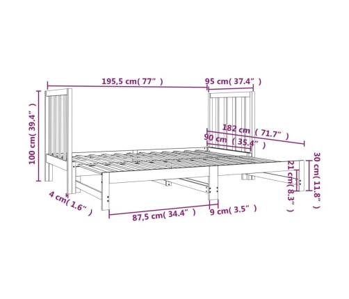 Sofá cama extraíble sin colchón blanco 2x(90x190) cm