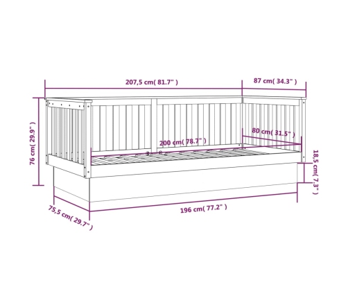 Sofá cama sin colchón madera maciza de pino gris 80x200 cm