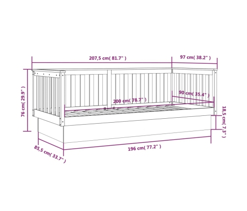Sofá cama madera maciza de pino gris 90x200 cm