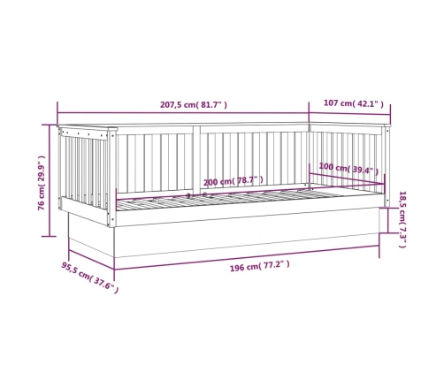 Sofá cama madera maciza de pino marrón miel 100x200 cm