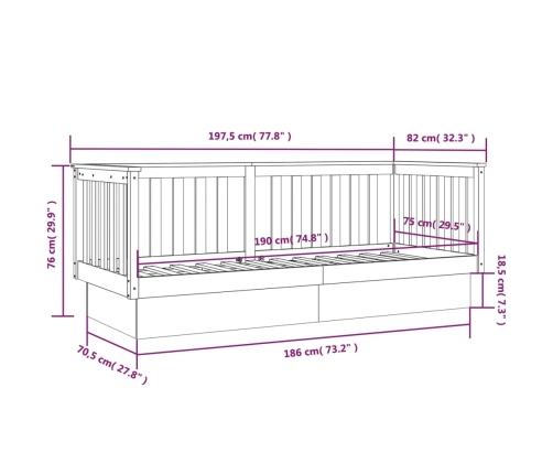 Sofá cama madera maciza de pino gris 75x190 cm