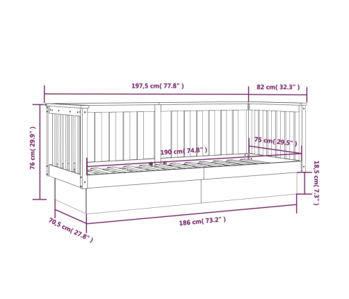 Sofá cama de madera maciza de pino marrón miel 75x190 cm