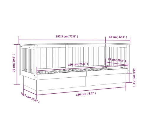 Sofá cama madera maciza de pino negro 75x190 cm