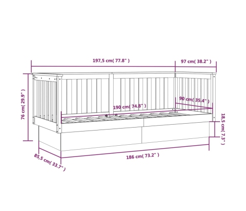 Sofá cama sin colchón madera maciza de pino 90x190 cm