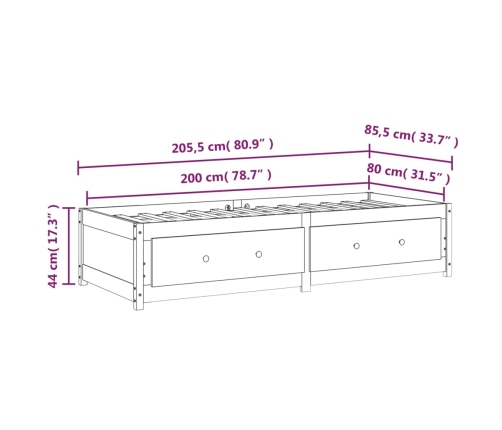 Sofá cama sin colchón madera maciza de pino 80x200 cm