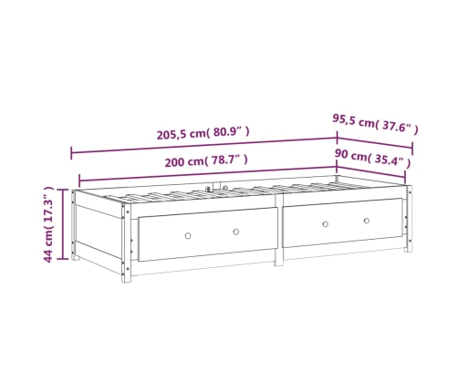 Sofá cama sin colchón madera maciza de pino 90x200 cm