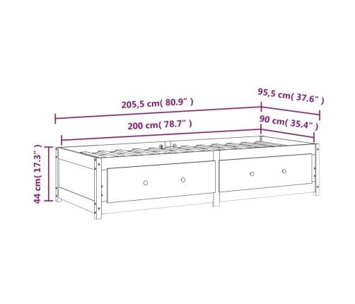 Sofá cama sin colchón madera maciza de pino blanco 90x200 cm