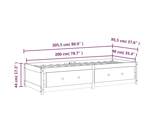 Sofá cama madera maciza de pino gris 90x200 cm