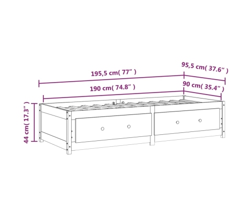 Sofá cama de madera maciza de pino 90x190 cm