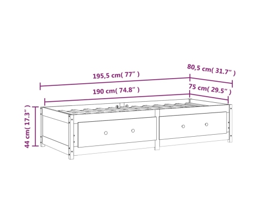 Sofá cama de madera maciza de pino 75x190 cm