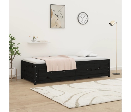 vidaXL Sofá cama de madera maciza de pino negro 75x190 cm