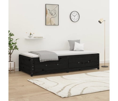 vidaXL Sofá cama de madera maciza de pino negro 75x190 cm