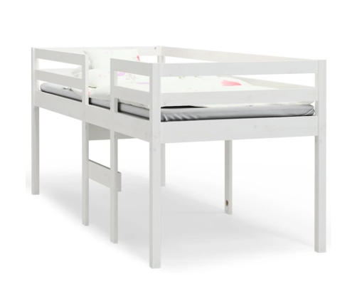 Cama alta blanca madera maciza pino 90x200 cm