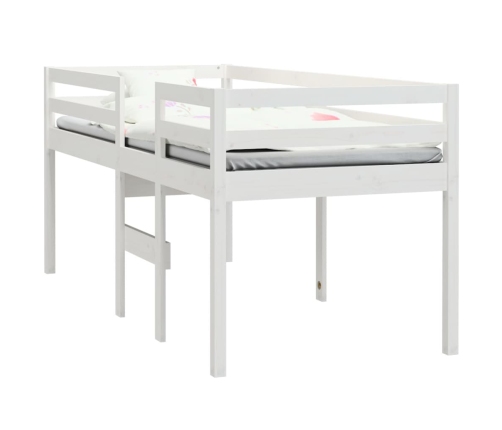 Cama alta blanca madera maciza pino 90x200 cm