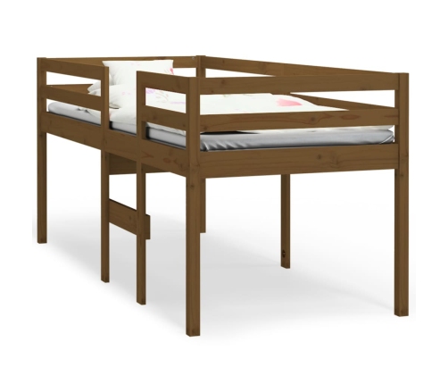 Cama alta madera maciza pino marrón miel 90x190 cm