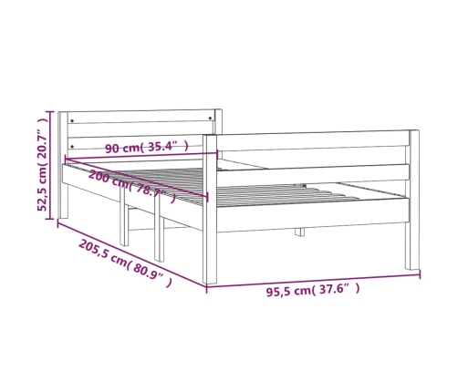 Estructura de cama sin colchón madera maciza de pino 90x200 cm