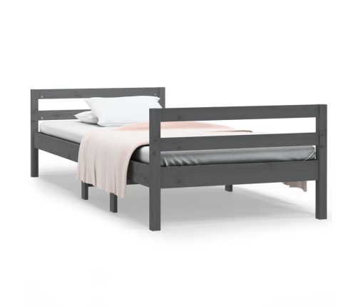 Estructura de cama madera maciza de pino gris 90x190 cm