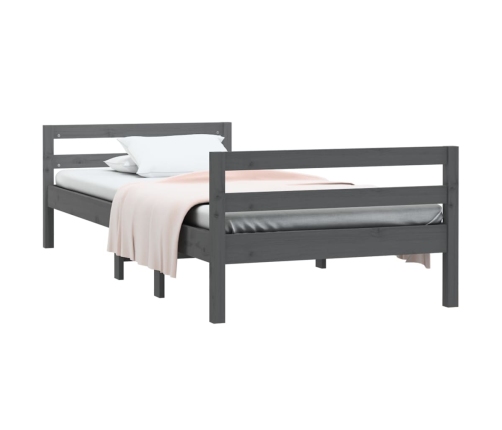 Estructura de cama madera maciza de pino gris 90x190 cm